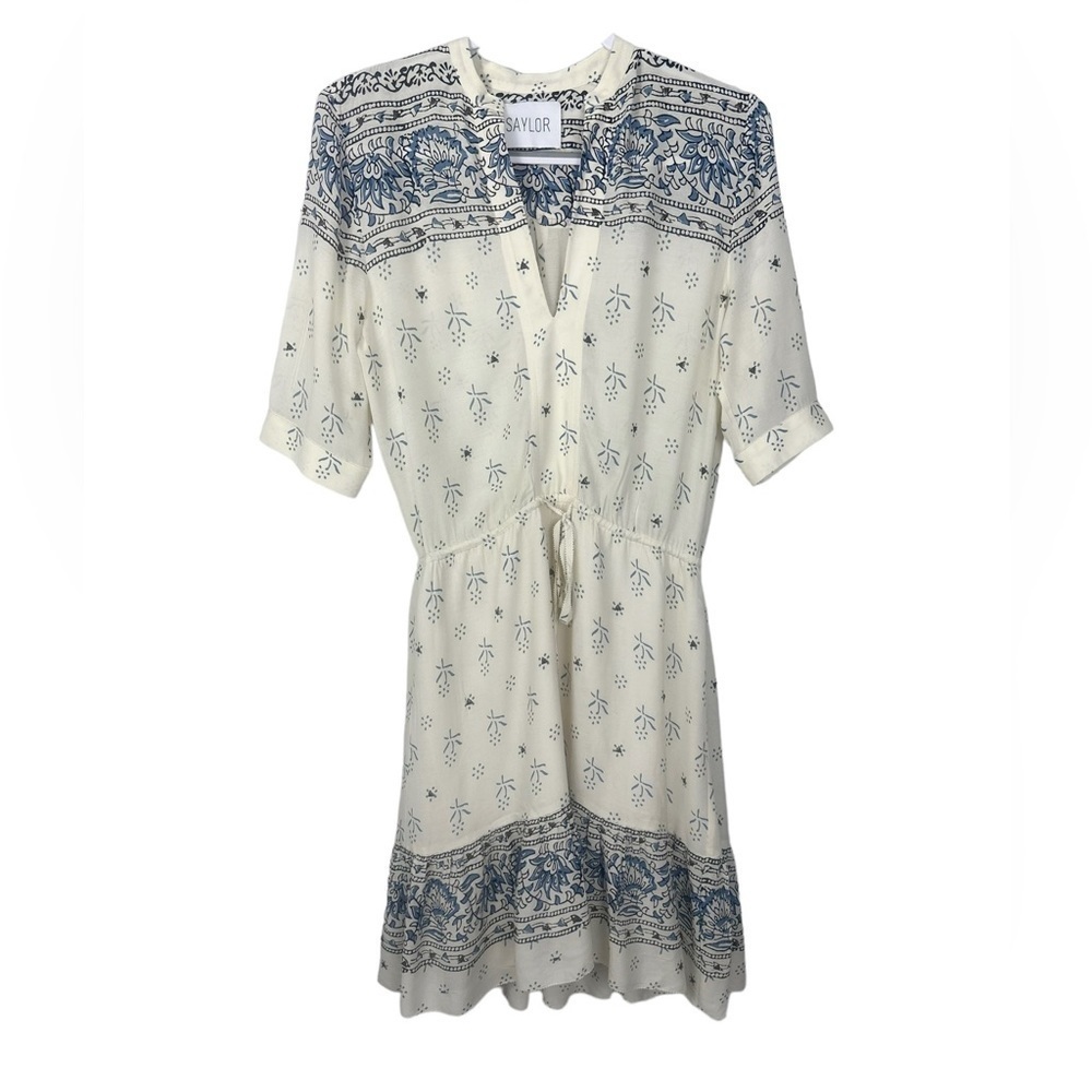 SAYLOR Cream and Blue Printed Dress